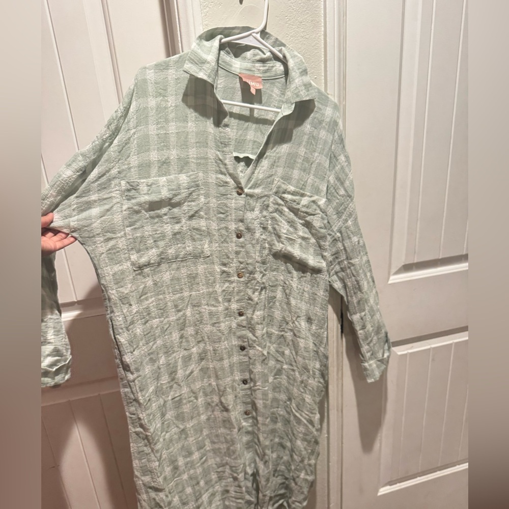 Show Me Your MuMu Leo Button Down Tunic Windowpane Plaid Size small rare color